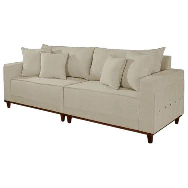 Imagem de Sofá Living Montes Claros 4 Lugares com Almofadas Soltas 236cm Tecido Linho Lufer Cor Bege
