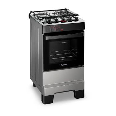Imagem de Fogão A Gás Mesa Inox Tampa De Vidro Forno 50L Esmaltec Ideal Top Inox 4 Bocas Bivolt