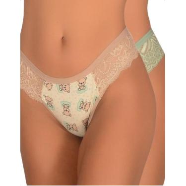 Imagem de Kit 2 Calcinha Estampada Fio Dental Renda Lateral Conforto Elegante Mo