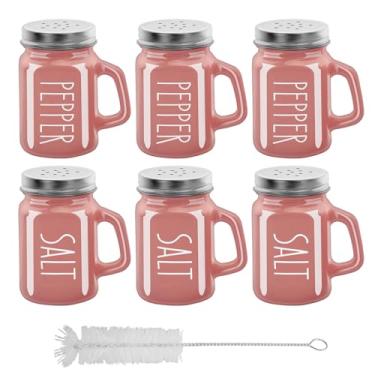 Imagem de 6 peças de garrafa de tempero de vidro de 118 ml, saleiros, garrafas de tempero domésticas, saleiro e pimenteiro, pote de tempero multiuso para temperos, saleiro, recipiente de pimenta (6, rosa)