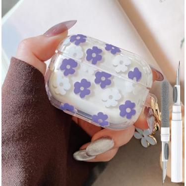 Imagem de Olytop Capa fofa para Airpods Pro 3 transparente, TPU macio Flower Air Pods Pro 3ª geração, capa protetora para meninas com chaveiro floral para iPod Pro 3 geração 2025 - roxo