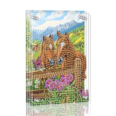 Imagem de Ginfonr Kit de pintura de arte de diamante DIY Acrylayers para adultos, pintura magnética de 4 camadas de cavalo, decoração de mesa em pé com efeito de profundidade dinâmica, presente de artesanato em