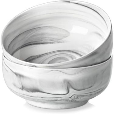 Imagem de MALACASA Conjunto de 2 tigelas de sopa e salada de cerâmica cinza mármore grande, 1,247 g (17,8 cm), lavável na lava-louças e no micro-ondas, série REGULAR