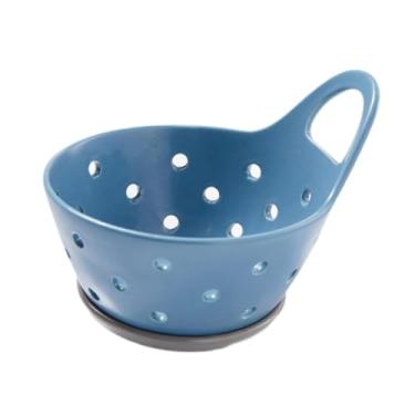 Imagem de Fenteer Cesta de frutas, tigela de drenagem, fruteira, tigela de servir, escorredor de cerâmica, escorredor de frutas para de cozinha, vegetais de, Azul
