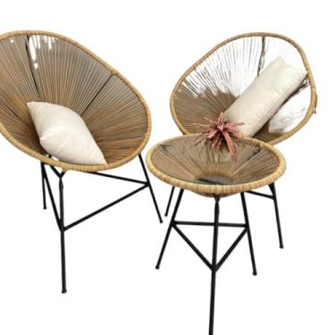 Imagem de Jogo Cadeira Mesa de Centro Fibra Sintética Decoração Área Externa (2 Acapulco+mesa Centro Palha)