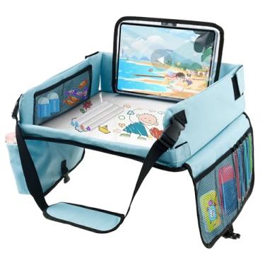 Imagem de blackonvlm Bandeja de viagem para assento de carro infantil, filme de PVC, grande espaço de armazenamento, bandeja de assento de carro infantil para viagem infantil, mesa de assento de carro para