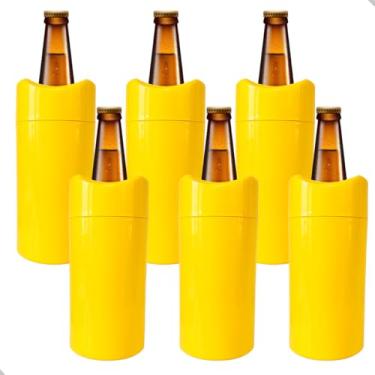 Imagem de Porta Garrafa Térmico Camisinha de Cerveja 600 ml – Mantém a Bebida Gelada e Evita Suor (Amarelo, Kit 6 Uni - 600ml)