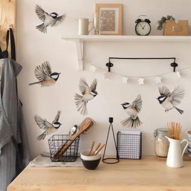 Imagem de sacinora 6 peças de adesivos de parede Magpies, pássaros voadores faça você mesmo, adesivos de parede de animais removíveis, destacam e colam para sala de estar, quarto, sofá, TV, fundo, arte