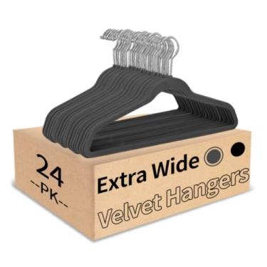 Imagem de Cabides extra largos de 53 cm, pacote com 24 cabides largos de veludo para roupas plus size, cabides extragrandes ideais para GG, 2GG, camisas, casacos, vestidos, ganchos para colgar ropa, cinza