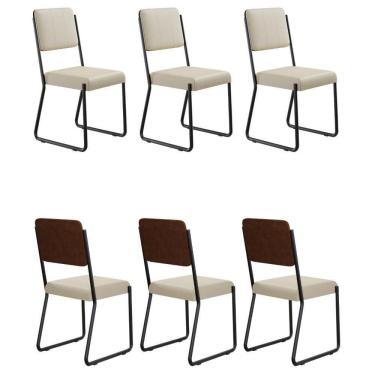 Imagem de Conjunto 6 Cadeiras De Jantar Next Areia Corriente Courino Whisky Estrutura Preta