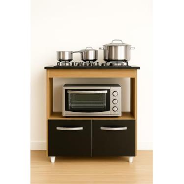 Imagem de Balcão de Cozinha Para Cooktop 5 Bocas Savana Com Preto Elisa