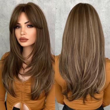 Imagem de Peruca 7JHH WIGS Honey Blonde com franja para mulheres de 60 cm de com