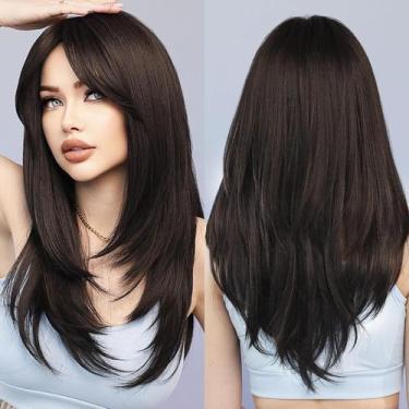 Imagem de Peruca 7JHH WIGS longa preta natural com franja para mulheres