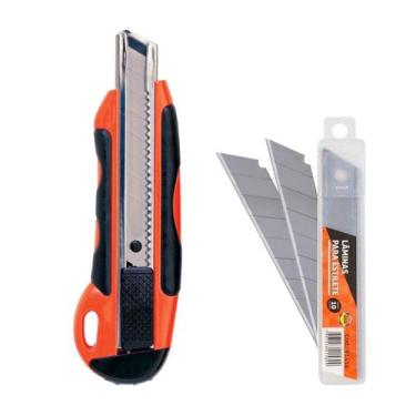 Imagem de Estilete Profissional Largo 18mm Resistente Emborrachado + Refil Lamin