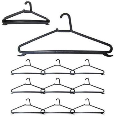 Imagem de Cabide Roupa Plastico Chato Preto Perola 10 Peca 39X19Cm 4Mm