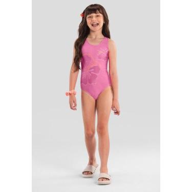Imagem de Maiô infantil menina de flores em malha UV Brandili, 4, Rosa