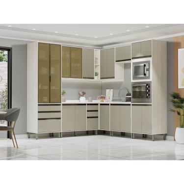 Imagem de Cozinha Modulada De Canto Completa 8 Peças Com Tampo Linea L Pátina Ff-mocca Laca