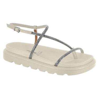 Imagem de Sandália Vizzano Rasteira Com Tiras Finas E Brilhantes Branco Off, Bra