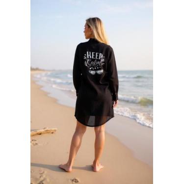 Imagem de Saida de Praia Moda Verão Praia Chemise Camisa Alongada Camisão Vestid