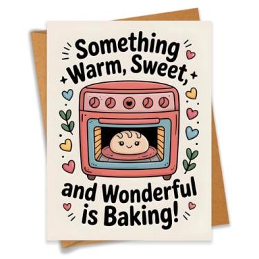 Imagem de Something Warm Sweet and Wonderful Is Baking Cartão de chá de bebê presente de gravidez para mãe grávida pai recém-nascido parabéns novos pais - Tamanho 16 x 12 cm em branco dentro com envelope Kraft