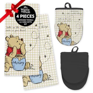 Imagem de Disney Conjunto de toalhas de cozinha e luvas de forno – Pacote de 4 peças com 2 panos de prato de algodão/toalhas de mão e 2 mini luvas de forno resistentes ao calor (suportes de panela) – Mickey