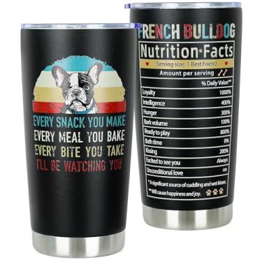 Imagem de DECZHIYU Presentes de buldogue francês para mulheres - Presentes de aniversário de Natal para amantes de buldogue francês - Ideias de presente de dono de cães, mãe, pai, dono - Copo isolado de 590 ml