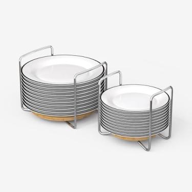 Imagem de APRTAT Escorredor de pratos de bambu ajustável - escorredor de pratos de aço inoxidável 304 para cozinha | Essenciais de balcão para organização e secagem eficientes de pratos (natural, 1 pequeno e 1