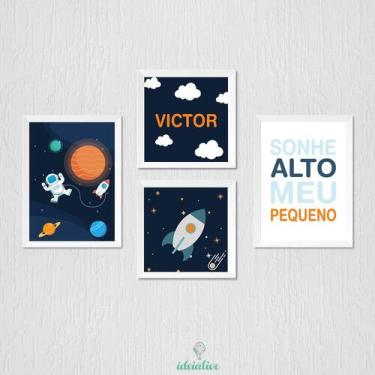 Imagem de Kit de Quadro Infantil Astronauta com Moldura Personalizada - no-brand