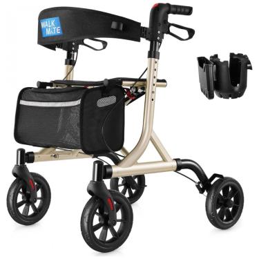 Imagem de Andador para Idosos e Adultos com Encosto Acolchoado do Assento e Porta Copos, até 136 Quilos, WALK MATE, Dourado