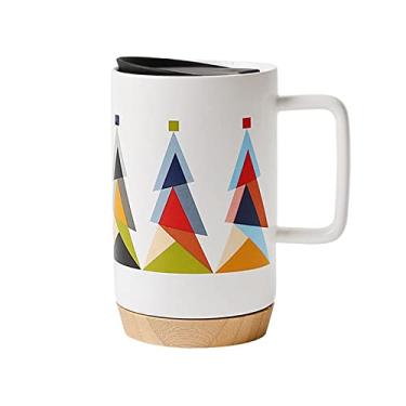 Imagem de Caneca de cerâmica de Natal de grande capacidade de 500 ml, com tampa, padrão geométrico, árvore de Natal, caneca de café