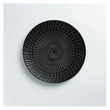 Imagem de Prato de serviço pratos de jantar pretos pratos de sobremesa de cerâmica redondos para salada macarrão bife pizza família jantar festa restaurante pratos de servir pratos (cor: preto, tamanho: A 21,5