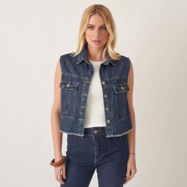 Imagem de Camisa Colete Jeans Cropped com Barra Desfeita - Bloom, Jeans stone, P