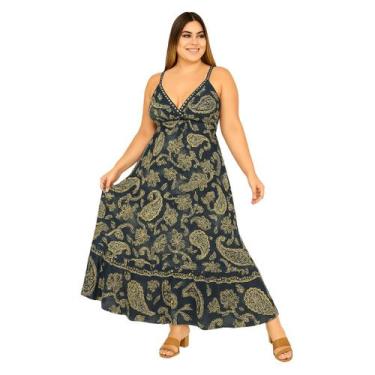 Imagem de Vestido Longo Indiano FMF Estampa Linha Premium, M, Azul