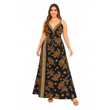 Imagem de Vestido Longo Indiano Vih Triny Estampa Linha Premium, GG, Preto