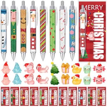 Imagem de Ctosree Conjunto de 32 canetas esferográficas de Natal, presentes inspiradores a granel, canetas retráteis, com cartões de Feliz Natal, resina para meias de Natal, sala de aula, férias e festas de