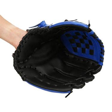 Imagem de Luva de beisebol de couro PU mão direita luva de beisebol de PU luvas de treino de softball de beisebol para crianças adolescentes adultos (cor: Azul, tamanho: 10,5 polegadas)