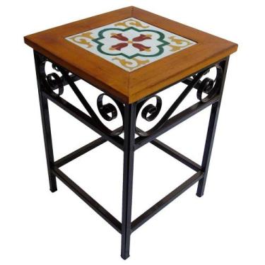 Imagem de Banco de Ferro e Madeira Rústico com Ladrilho Hidráulico Azulejo - Car