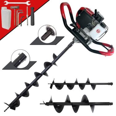 Imagem de Perfurador Polaca Cavadeira Anmax GD520-B À Gasolina 2T 52cc 2,2HP Ignição CDI Para Construção Civil Com Kit Brocas 80x10cm, 80x15cm e 80x20cm