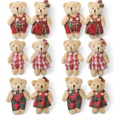 Imagem de Kit 12 Ursos Natal Pelúcia Casal Ursinho Enfeites Natal 12cm - MultiA