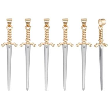 Imagem de UNICRAFTALE Pingente de espada banhado a ouro 18 K, 6 peças, pingentes de adaga de 42 mm de comprimento, pingente de flecha de adaga Katana para fazer você mesmo gótico, colar, brincos, joias