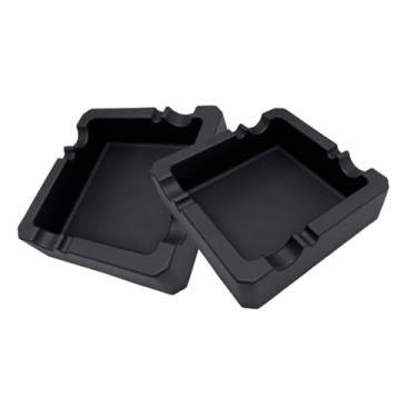 Imagem de SOQKEEN Cinzeiro para pátio externo, 2 peças de bandeja de silicone inquebrável ao ar livre com 4 suportes de charutos de descanso e 4 suportes de cigarro de descanso, cinzeiros pretos grandes para