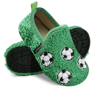 Imagem de WateLves Pantufas infantis para meninos e meninas, para casa, sem cadarço, leves, para inverno, ambientes internos e externos, Futebol verde, 8-8.5 Toddler
