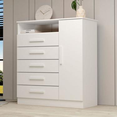 Imagem de Cômoda Madri 1 Porta 5 Gavetas 100% Mdf Branco - Acp Móveis