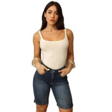 Imagem de BERMUDA JEANS CICLISTA FEMININA CINTURA ALTA 25048 48 ESCURA UNICA-Feminino