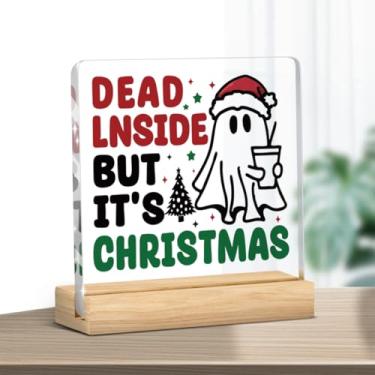 Imagem de Decoração de Natal de acrílico para banheiro alegre e cafeinada com base 10 × 10 cm lindo tema fantasma resistente à água enfeite de vaidade ótimo para presentes de férias Dead Lnside But Its