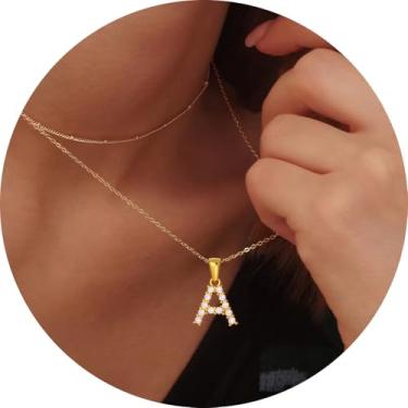 Imagem de Colares de Inicial em Camadas para Mulheres Letra Dourada A-Z Colar com Inicial Pilha Presente de Aniversário Personalizado para Mulheres 45,7 cm + 5 cm, F, Metal, Sem Pedra Preciosa