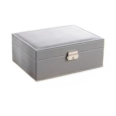 Imagem de Porta Joia Grande Dupla Camada Multifuncional Couro com Chave (CINZA)