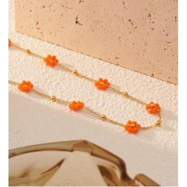 Imagem de Colar de aço inoxidável banhado a ouro, flores laranjas, gargantilhas, decorativas, moda feminina, colar de clavícula, acessórios de joias, presente para amigos