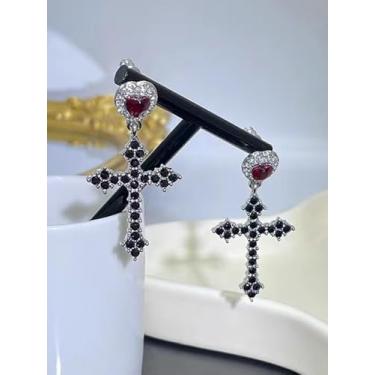 Imagem de Colares de Halloween para mulheres, colar gótico preto para homens, colar gótico, colares cruzados, brincos de cruz de coração vermelho para Halloween, conjunto de joias para mulheres, festival de