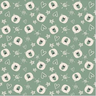 Imagem de Tecido Tricoline Mini Ursinhos Nature Fundo Verde Antigo (Urso) - Peri